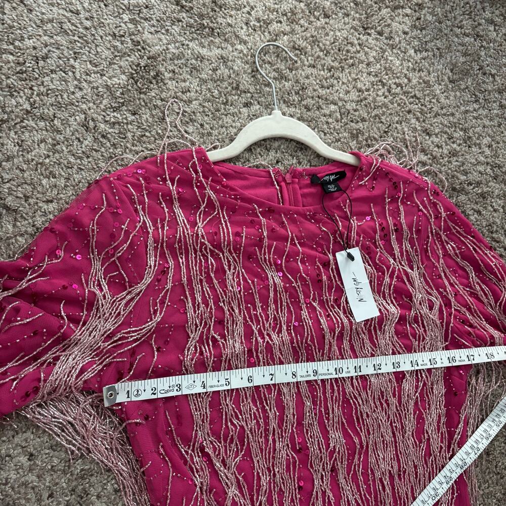 NWT Nasty Gal Tassel Beaded Mini Shift Dress Size 8 Party Hot Pink Festival - Picture 13 of 13